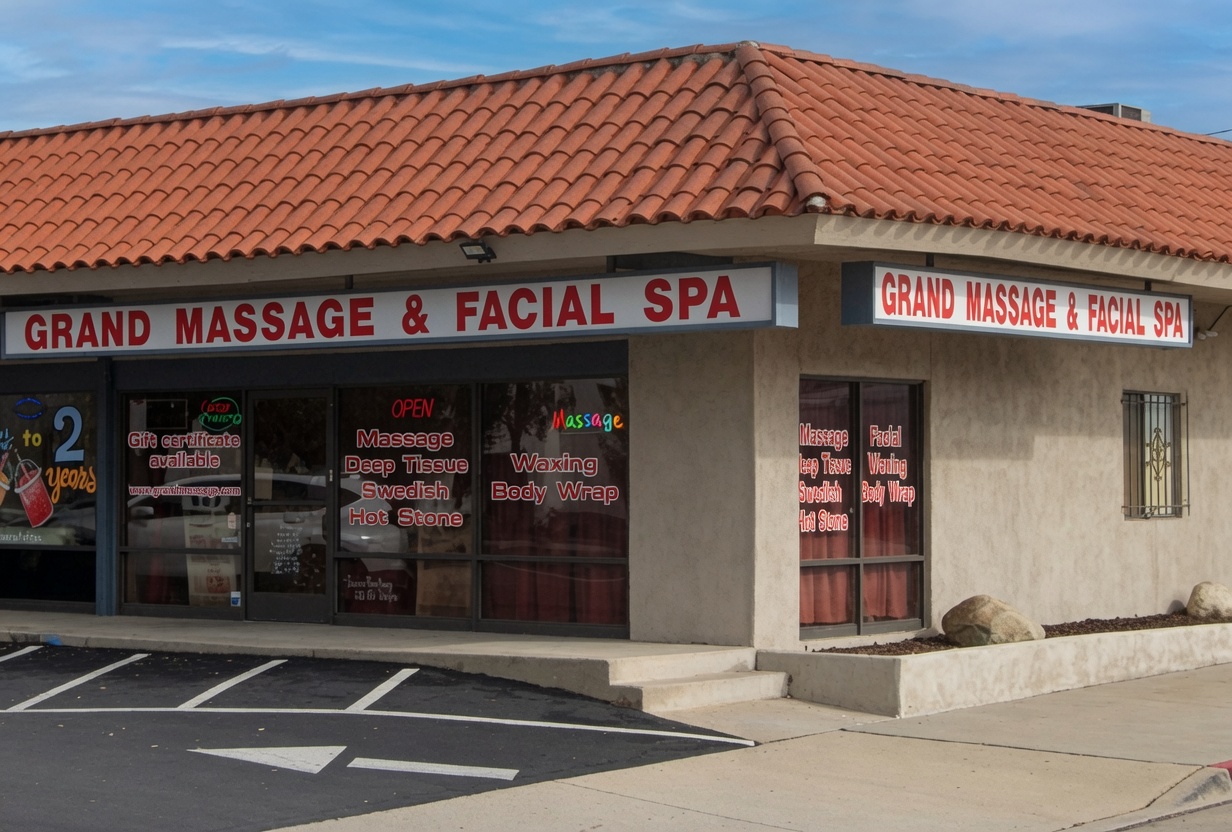 Grand Massage and Facial Spa storefront exterior, Glendora CA